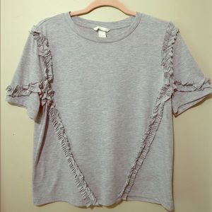 Grey T-Shirt With Ruffle Detailing